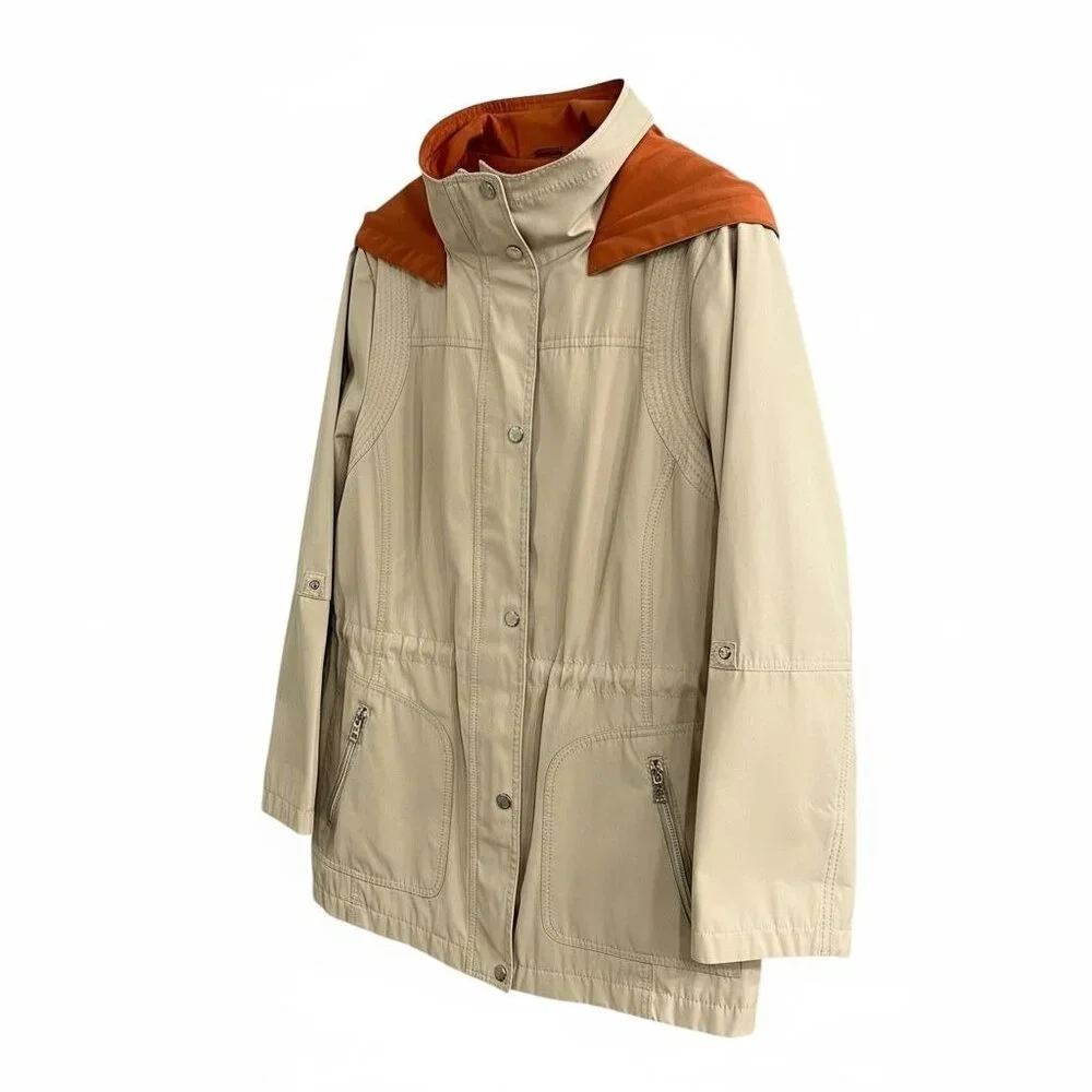 Fleet Street Women Large Jacket/Coat Tan Orange Detachable Hood Zip Snap - Picture 2 of 15